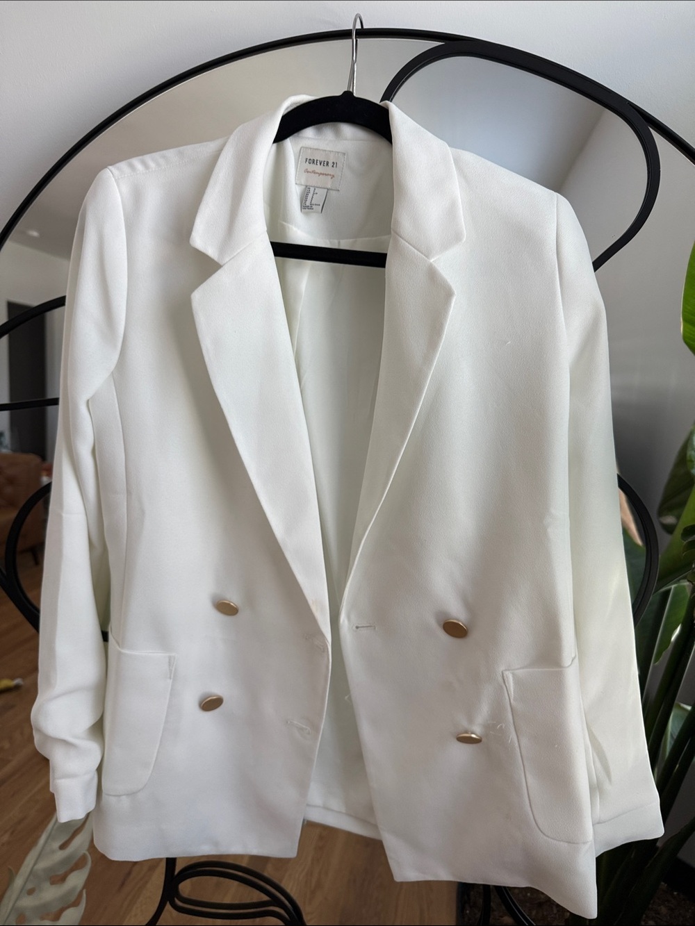 Forever 21 White Double-Breasted Suit Jacket with Gold Buttons